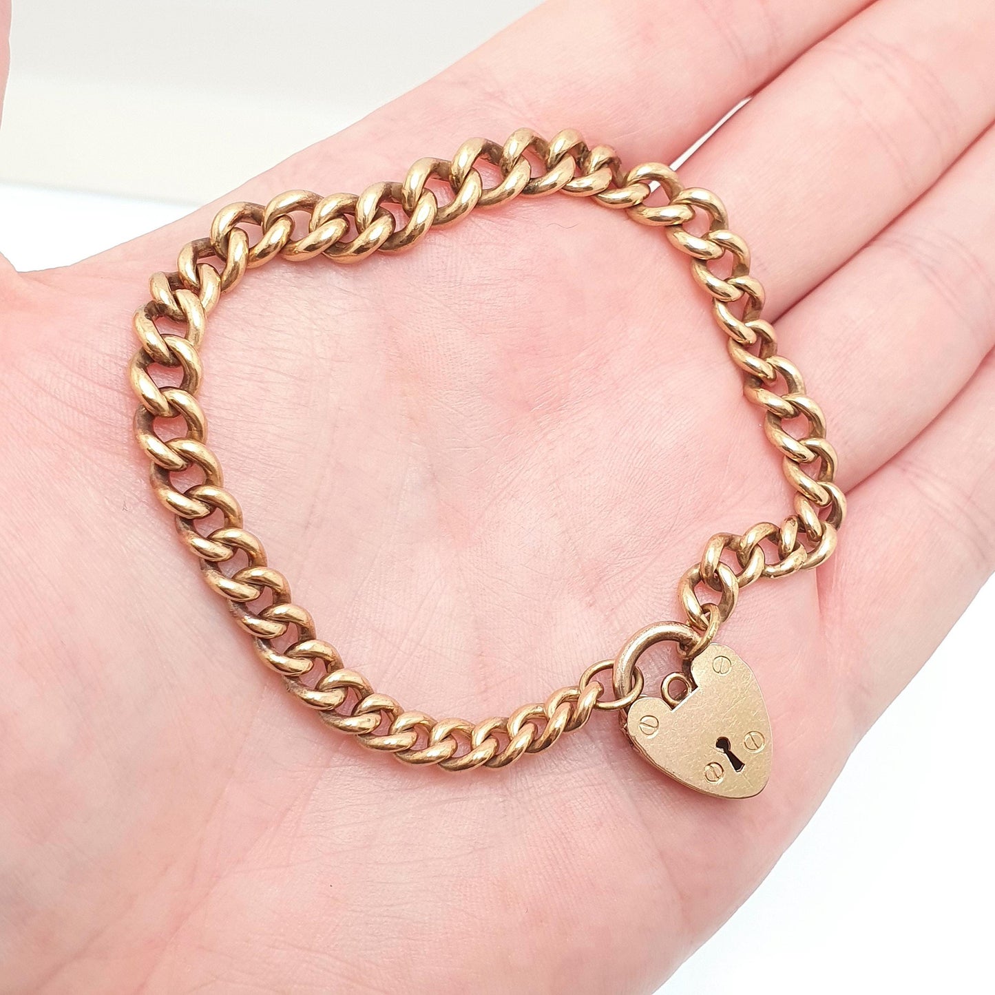 Antique Rolled Gold Filled Bracelet Padlock Lock Charm Victorian Albert Chain Curb Link 19cm 7.5" 17.45g Jewelry Jewellery Womens
