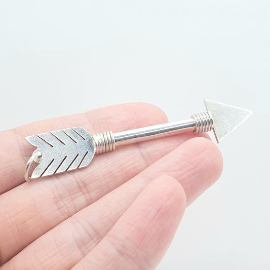 Vintage Sterling Silver Arrow Pendant Necklace Mexican Solid 925 Taxco Mexico Archer Bow Jewelry Jewellery