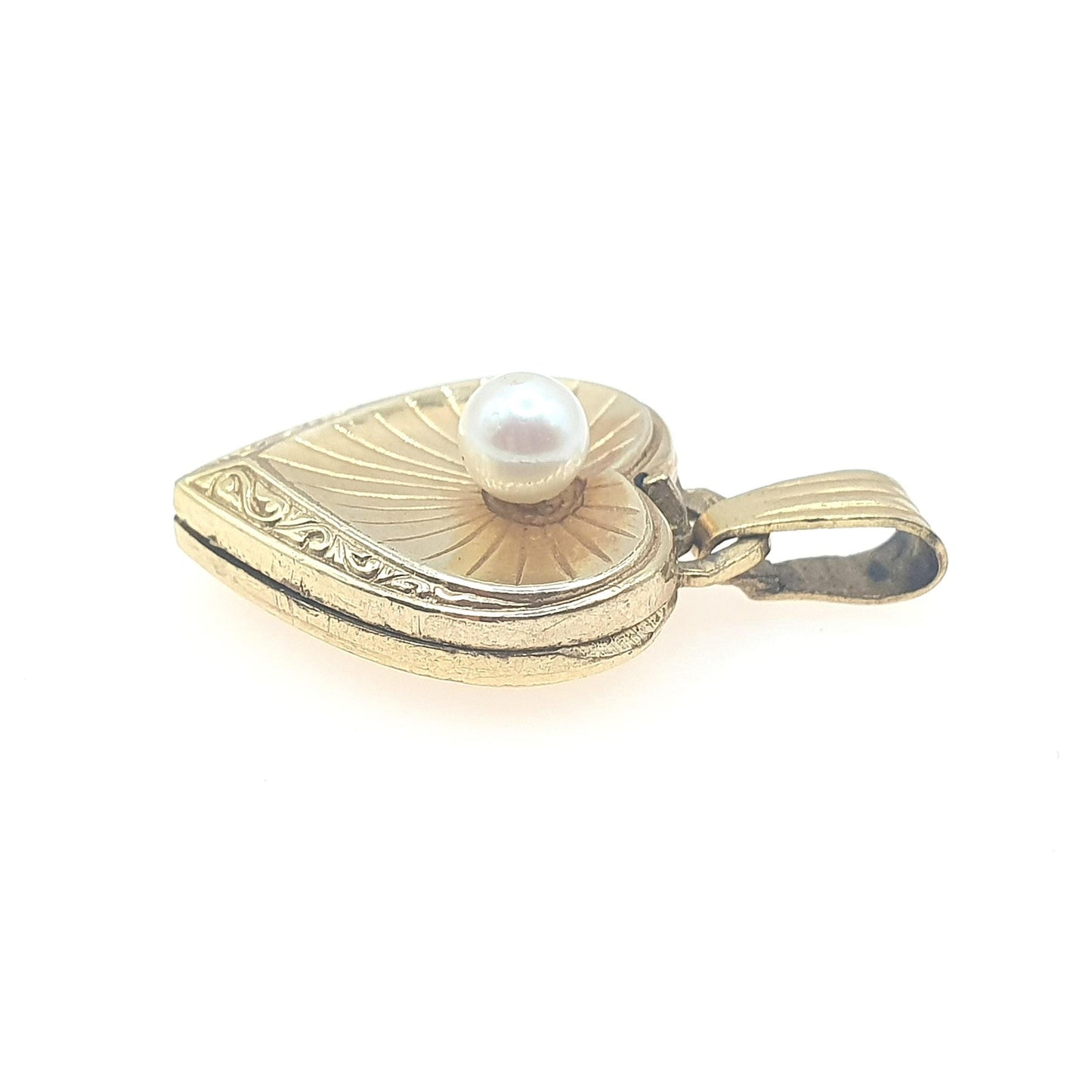 Vintage Rolled Gold Heart Locket Pearl Centre Gold Filled Necklace Pendant Picture Photo Cute Gift Retro Jewelry Jewellery