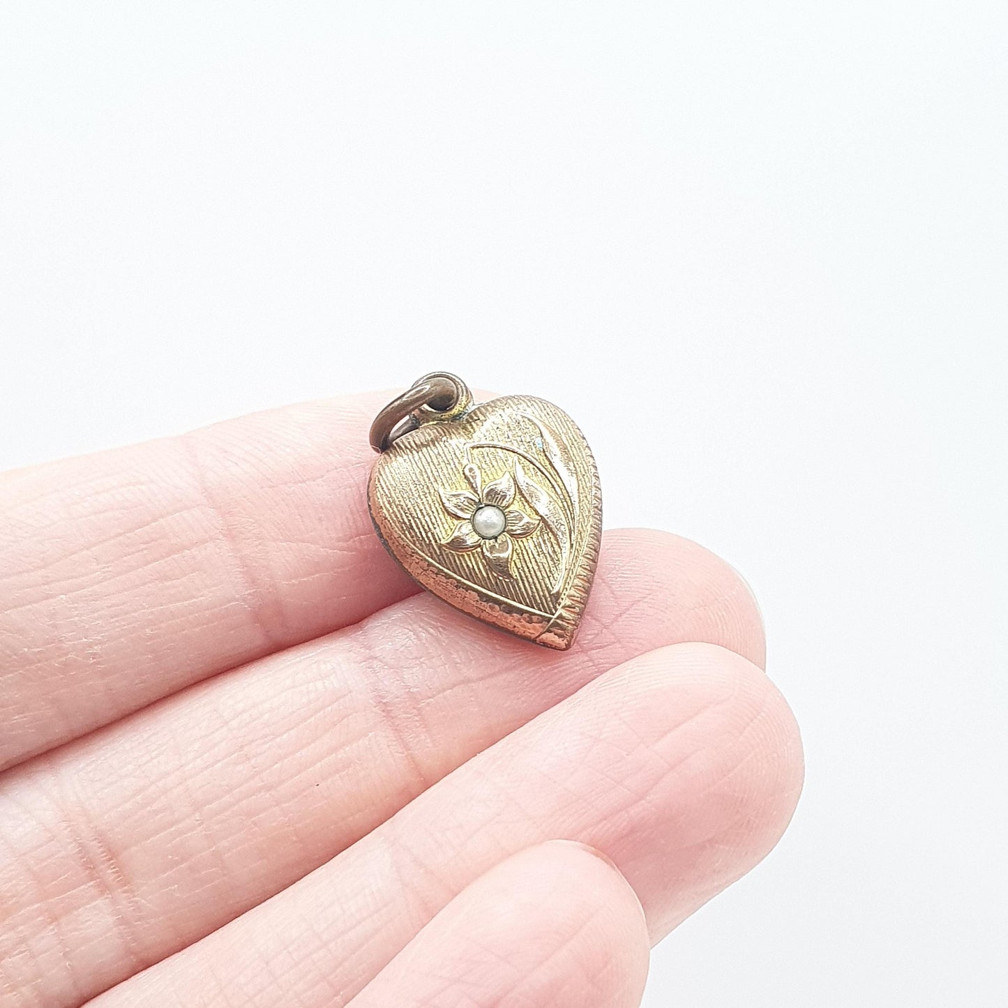 Antique Victorian Rolled Gold Heart Faux Seed Pearl Necklace Pendant Charm Puffer Gold Filled Womens Jewelry Vintage Jewellery