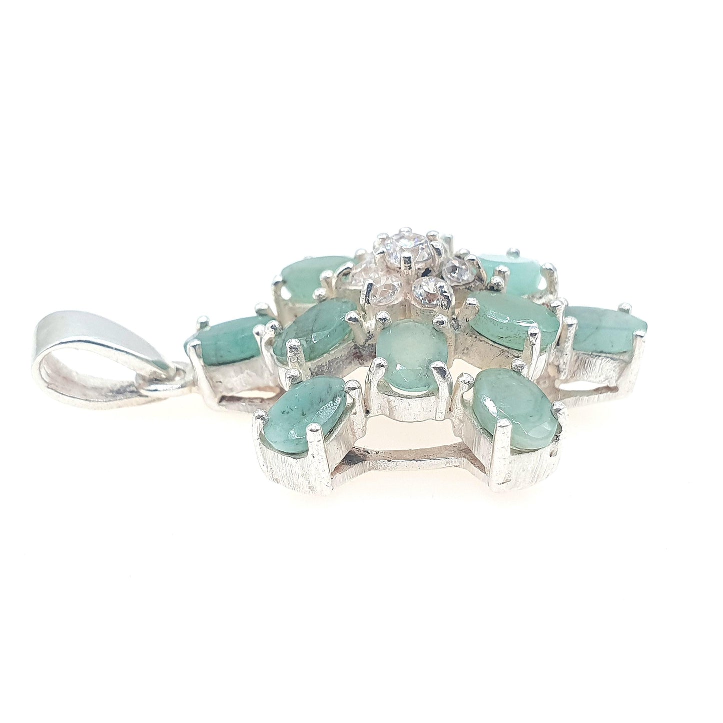 Vintage Real Emerald Sterling Silver Pendant Necklace Cluster Star Genuine Gemstone Solid 925 Womens Jewelry Jewellery
