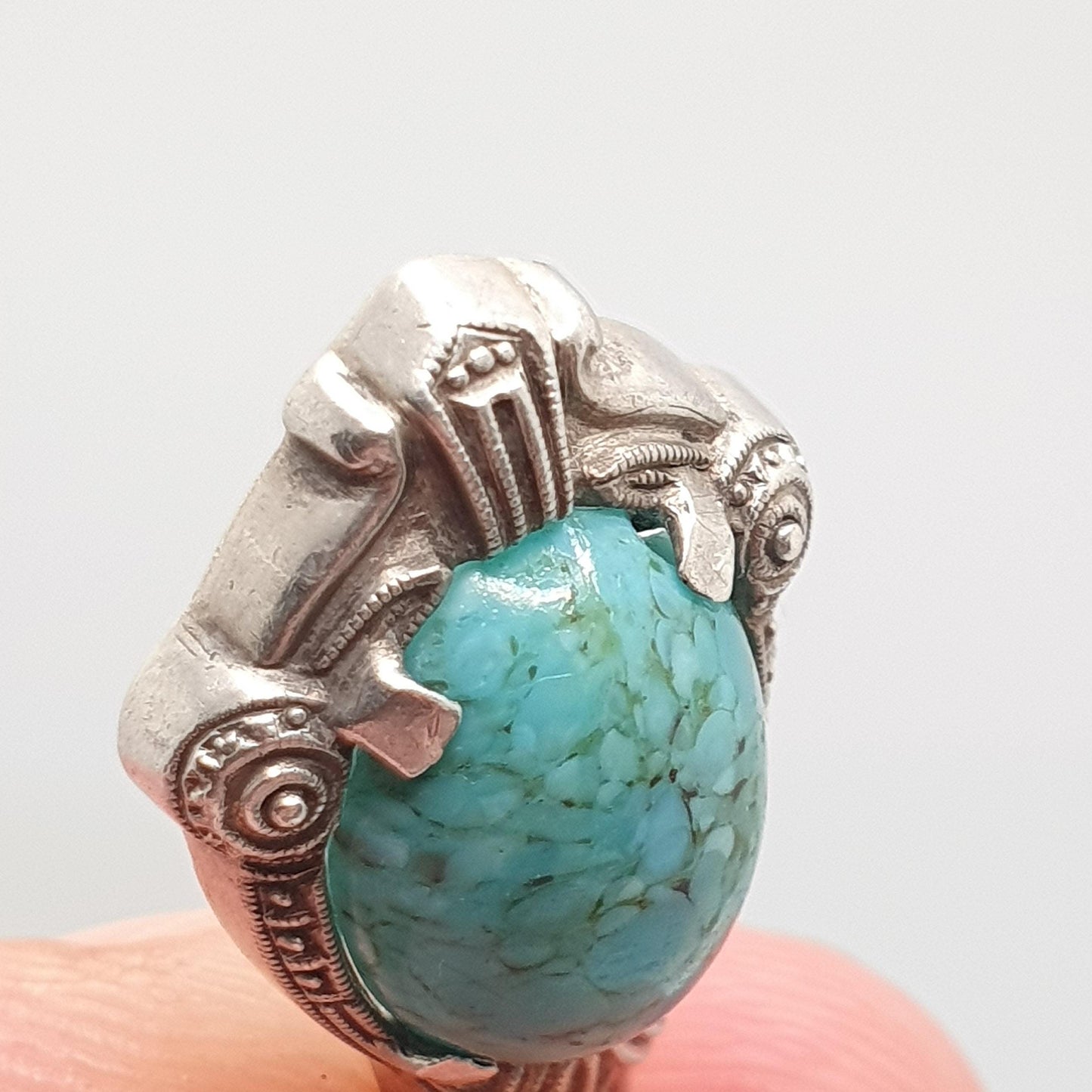 Antique Sterling Silver Faux Turquoise Pendant Necklace Handmade Glass Turquoise Art Deco Solid 935 Vintage Womens Jewellery Jewelry
