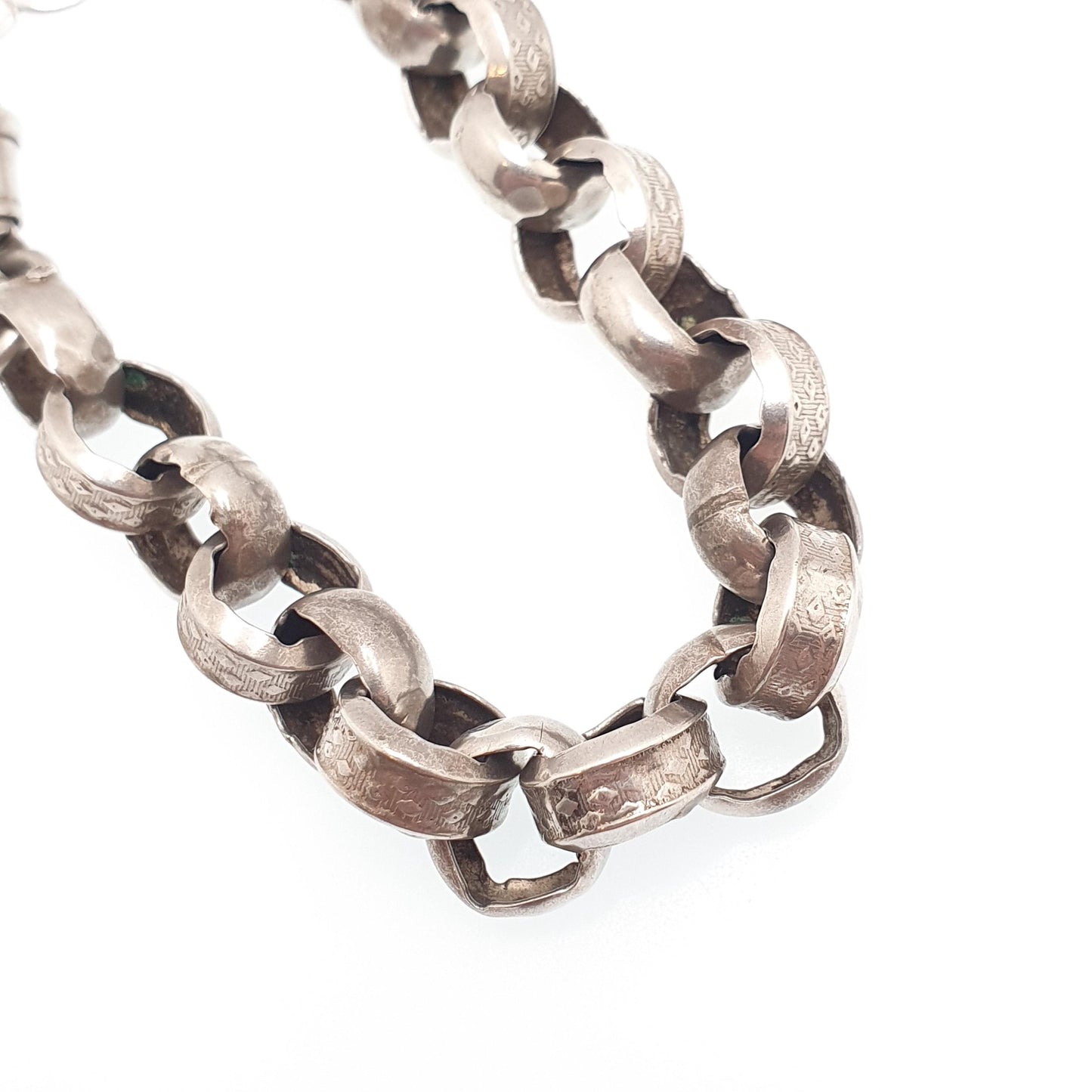 Antique Victorian Sterling Silver Belcher Link Bracelet Dog Clip Large Rolo 21.27g 21cm Round Albert Chain Vintage Jewelry Jewellery