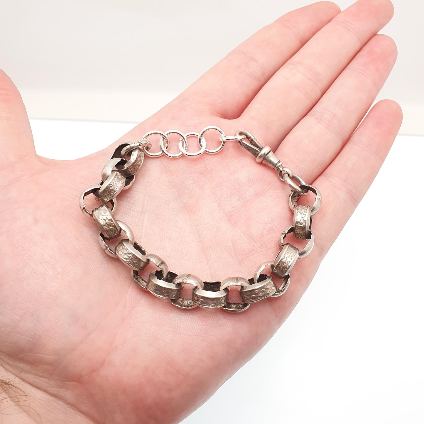 Antique Victorian Sterling Silver Belcher Link Bracelet Dog Clip Large Rolo 21.27g 21cm Round Albert Chain Vintage Jewelry Jewellery