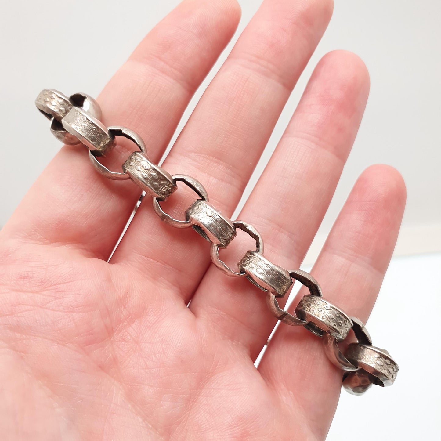 Antique Victorian Sterling Silver Belcher Link Bracelet Dog Clip Large Rolo 21.27g 21cm Round Albert Chain Vintage Jewelry Jewellery