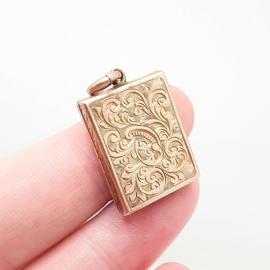 Antique 9ct 9k Rose Gold Locket Victorian Rectangular All Solid 9kt 375 Pendant Hallmarked Hand Engraved Necklace Vintage Jewelry Jewellery