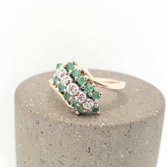 Vintage 10k Emerald Diamond Ring Solid 10kt 417 Genuine Gemstone Jewelry Jewellery Womens
