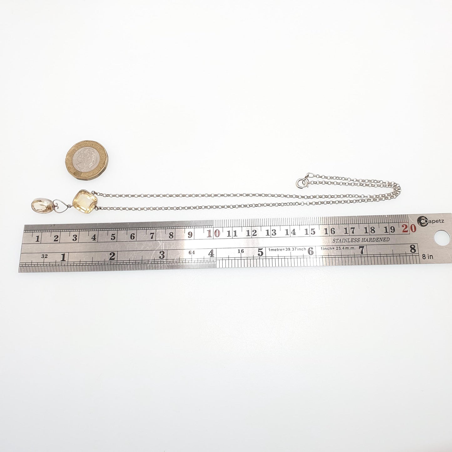 Antique Solid Silver Citrine Pendant Necklace Quartz Gemstone Lavaliere Victorina Art Nouveau Vintage Women Jewelry Jewellery