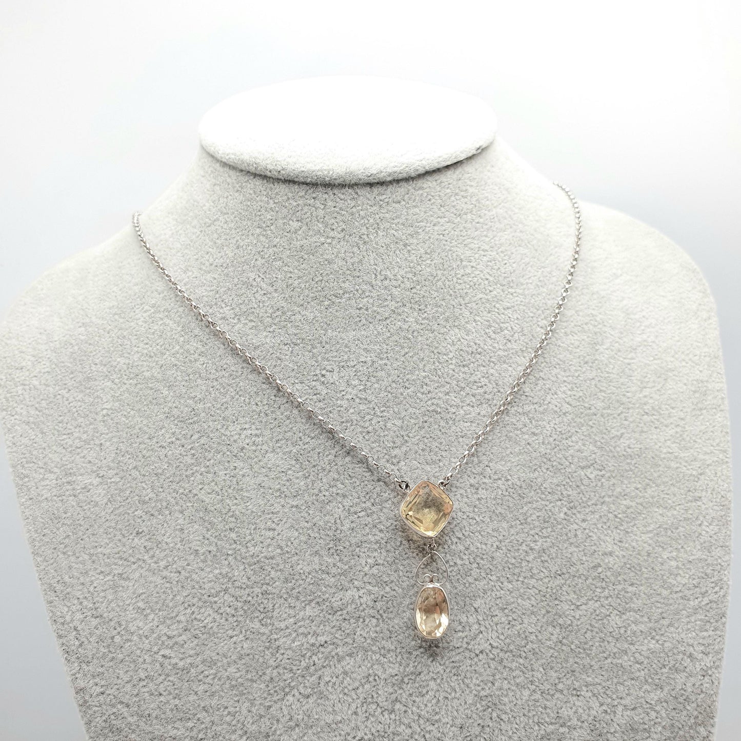 Antique Solid Silver Citrine Pendant Necklace Quartz Gemstone Lavaliere Victorina Art Nouveau Vintage Women Jewelry Jewellery