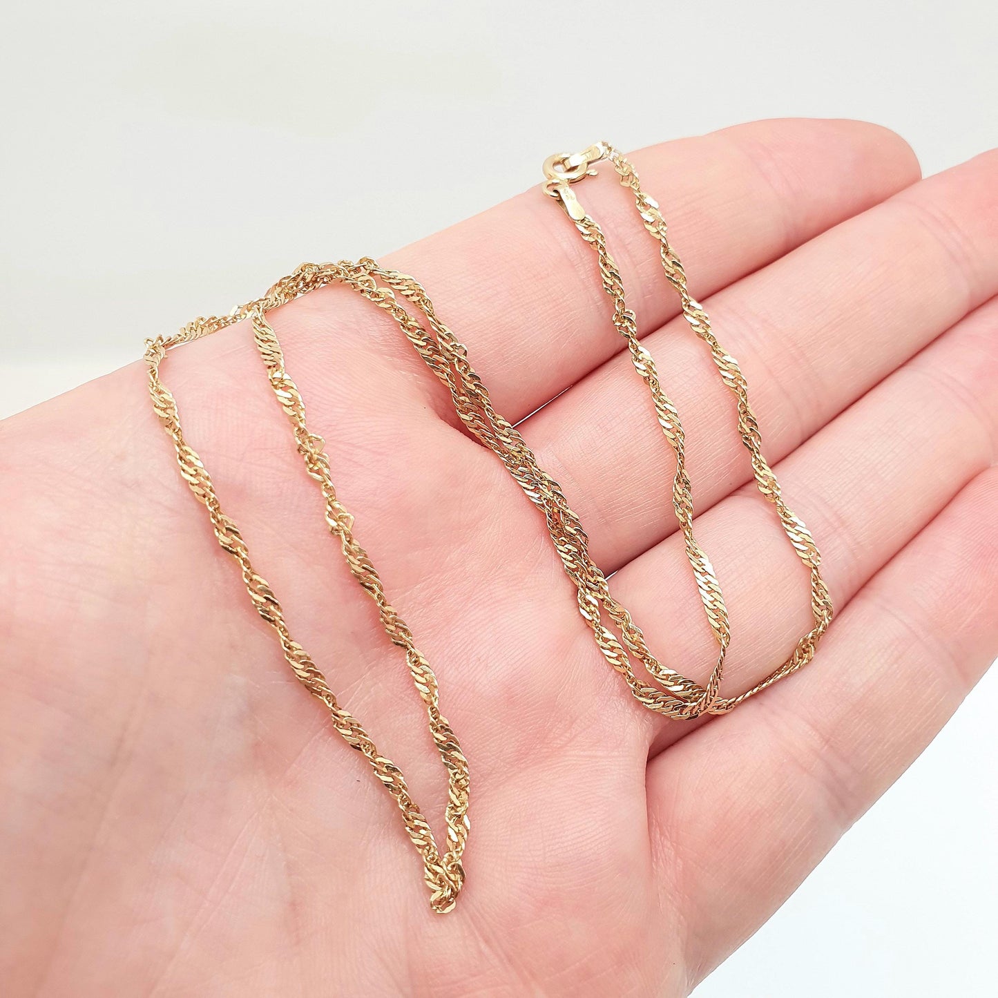 Vintage 14k 14ct 585 Gold Chain Necklace Twist Curb Link Helix 45cm 17.7" 1.58g Solid 14 Carat Yellow Mens Womens