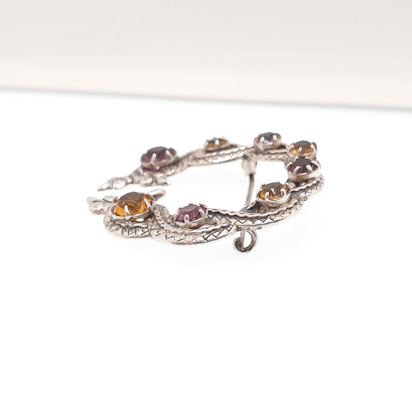 Antique Sterling Silver Scottish Brooch Amethyst Citrine Paste Celtic Knot Pattern Viking Style Jewelry Jewellery