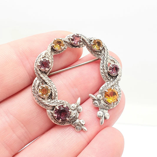 Antique Sterling Silver Scottish Brooch Amethyst Citrine Paste Celtic Knot Pattern Viking Style Jewelry Jewellery