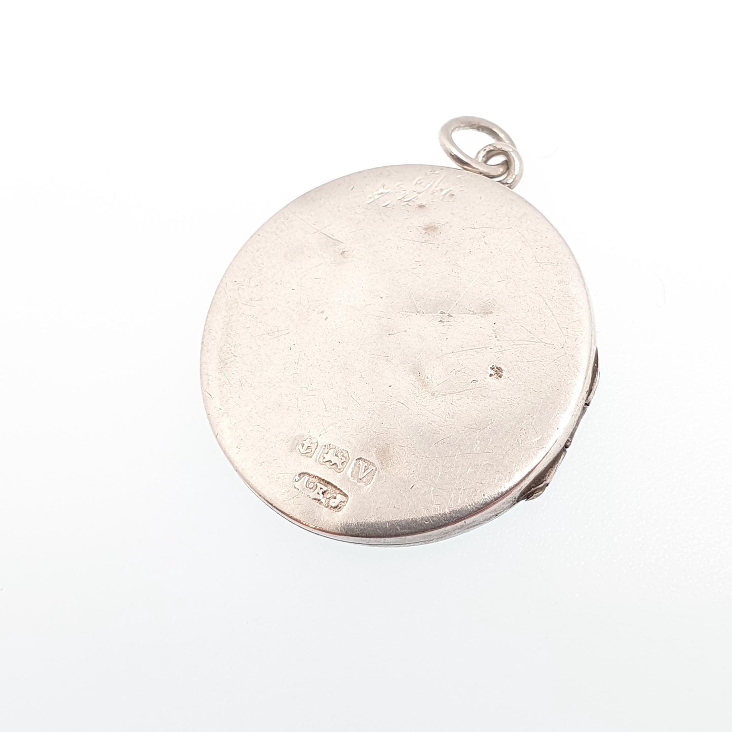 Antique Sterling Silver Bird Locket Round Circle Hand Engraved Necklace Vintage Pendant Picture Photo Jewelry Jewellery