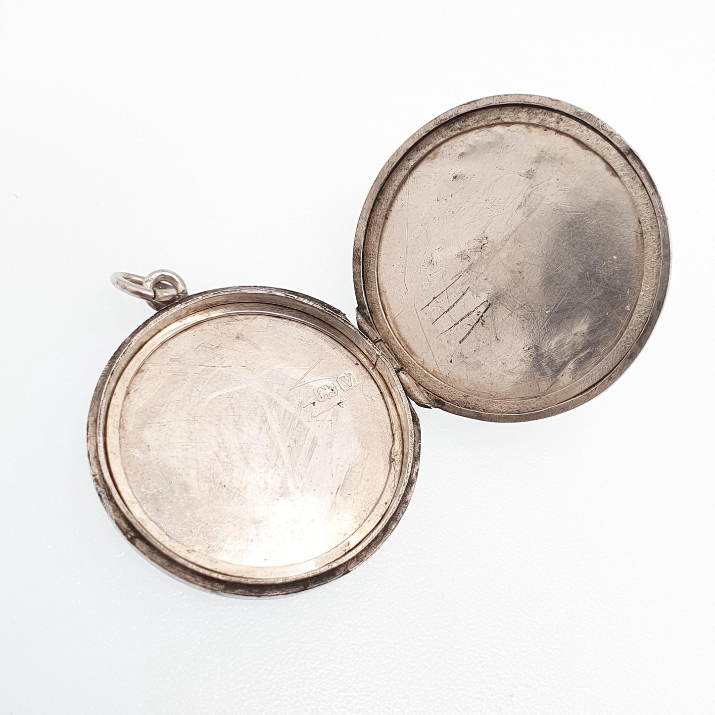 Antique Sterling Silver Bird Locket Round Circle Hand Engraved Necklace Vintage Pendant Picture Photo Jewelry Jewellery