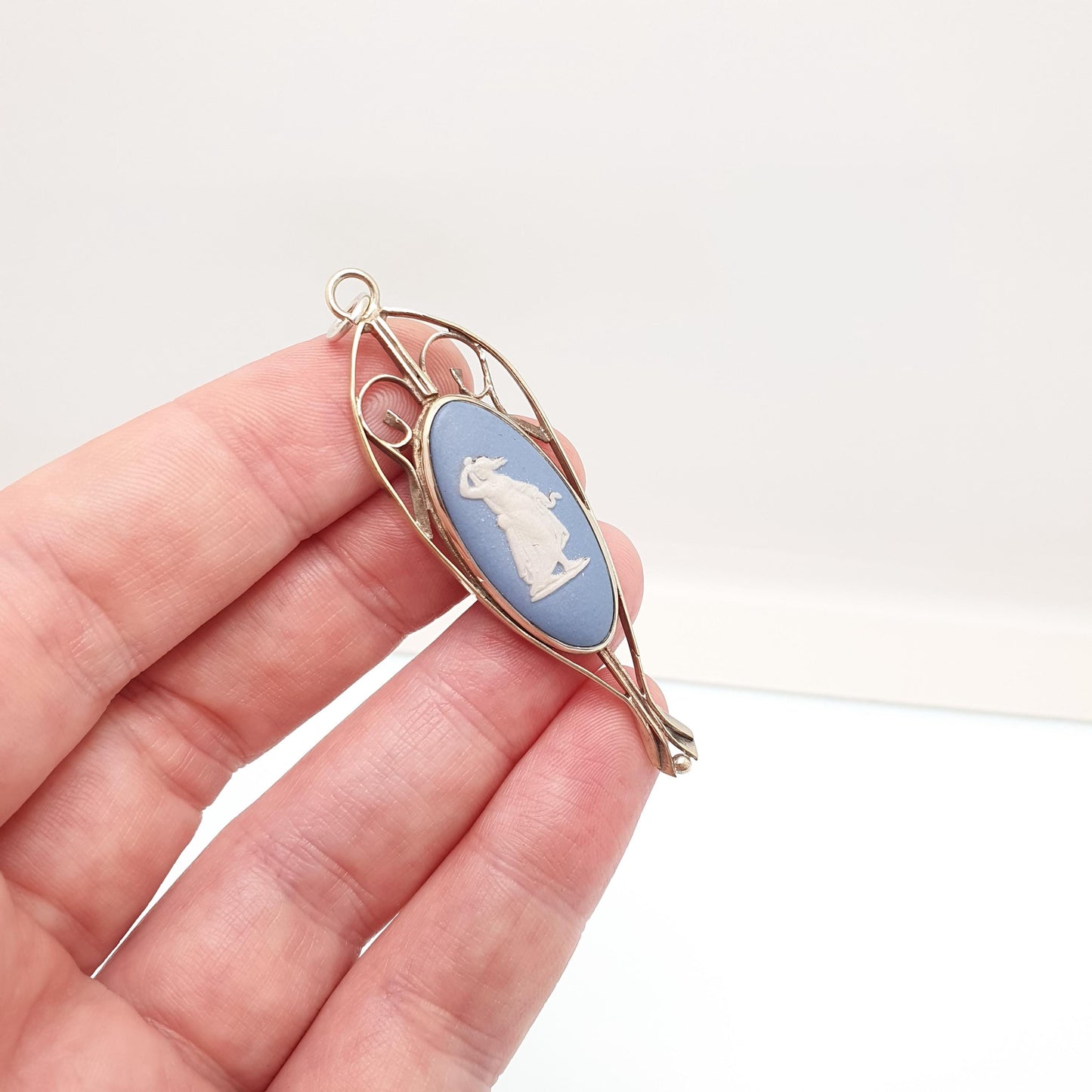 Vintage Sterling Silver Blue Wedgwood Necklace Pendant Gold Vermeil 1980 Jasperware Josiah Wedgwood Jewelry Jewellery
