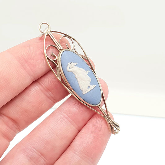 Vintage Sterling Silver Blue Wedgwood Necklace Pendant Gold Vermeil 1980 Jasperware Josiah Wedgwood Jewelry Jewellery
