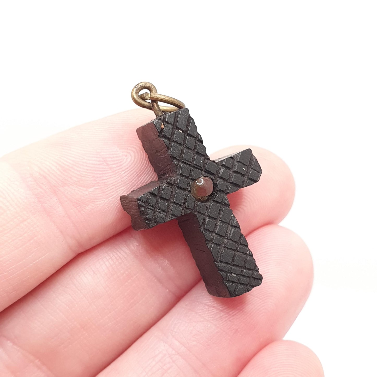 Antique Bog Oak Crucifix Stanhope Pendant Cross Necklace King Edward VII Whitby Jet Imitation Christian Vintage Jewelry Jewellery