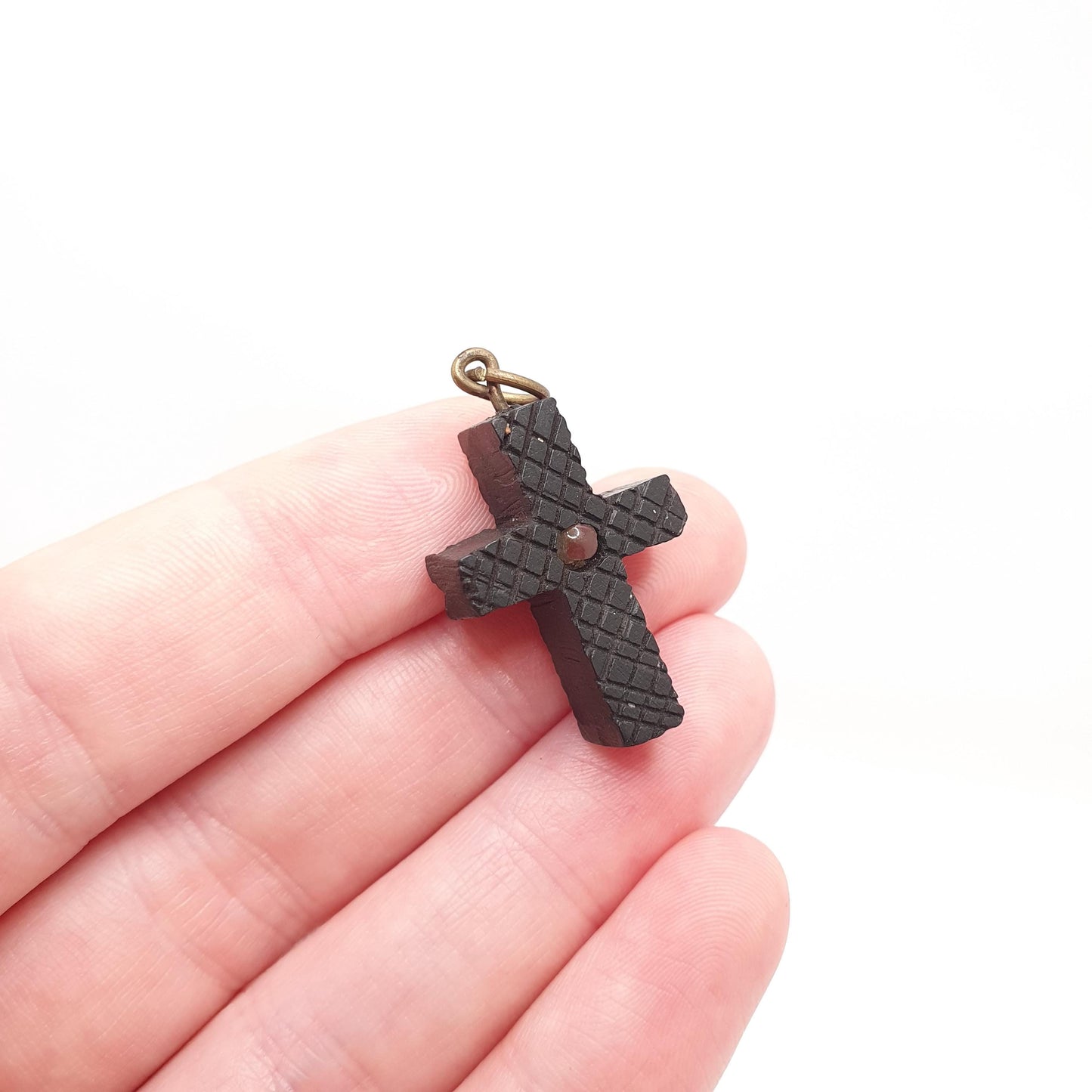 Antique Bog Oak Crucifix Stanhope Pendant Cross Necklace King Edward VII Whitby Jet Imitation Christian Vintage Jewelry Jewellery