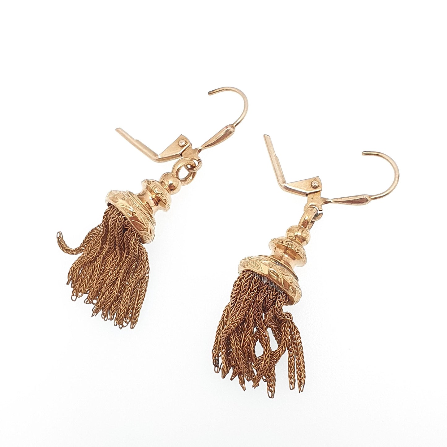 Antique Victorian Rolled Gold Tassel Earrings Albertina Chain Charm Gold Filled Vintage Hook Dangle Drop