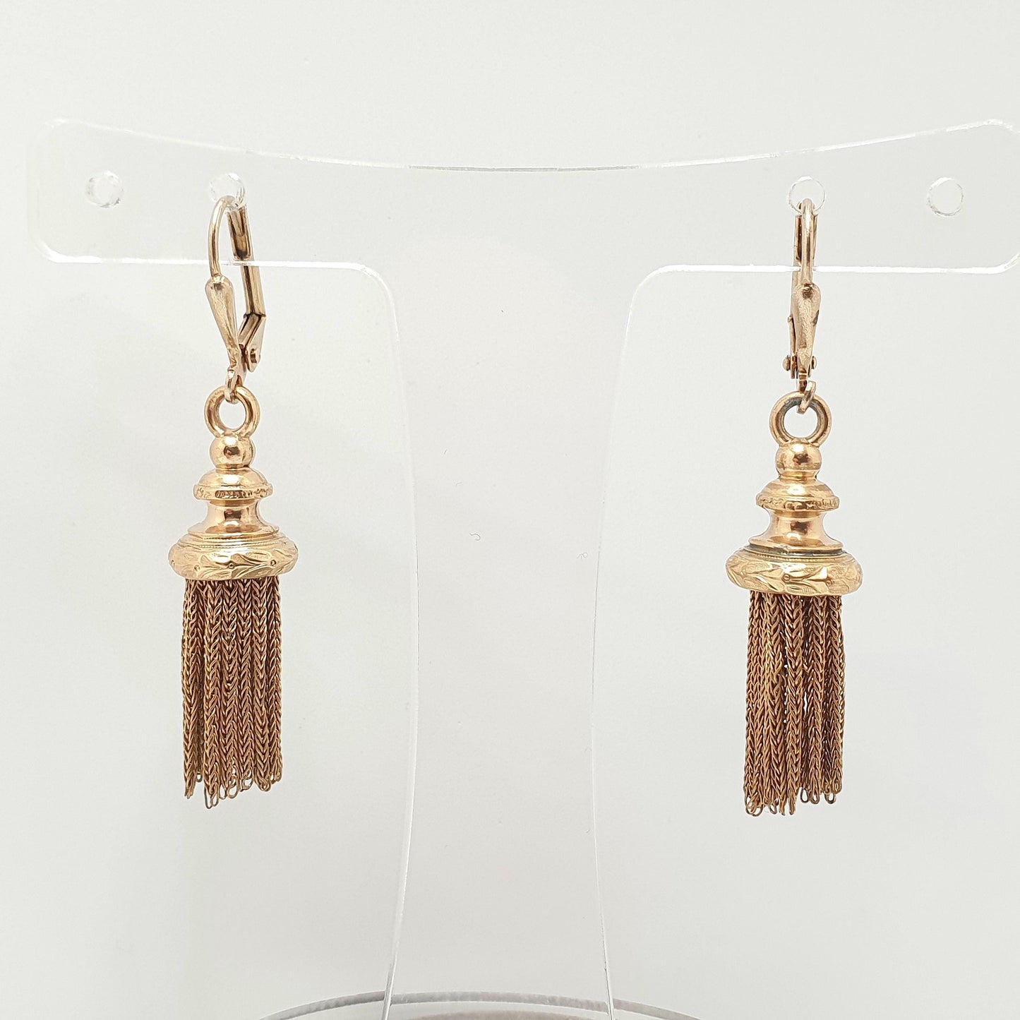 Antique Victorian Rolled Gold Tassel Earrings Albertina Chain Charm Gold Filled Vintage Hook Dangle Drop