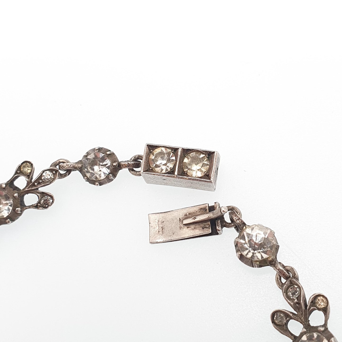 Antique Georgian Solid Silver Paste Necklace Lavaliere Pendant Foiled Pastes Diamond Tone Jewelry Jewellery