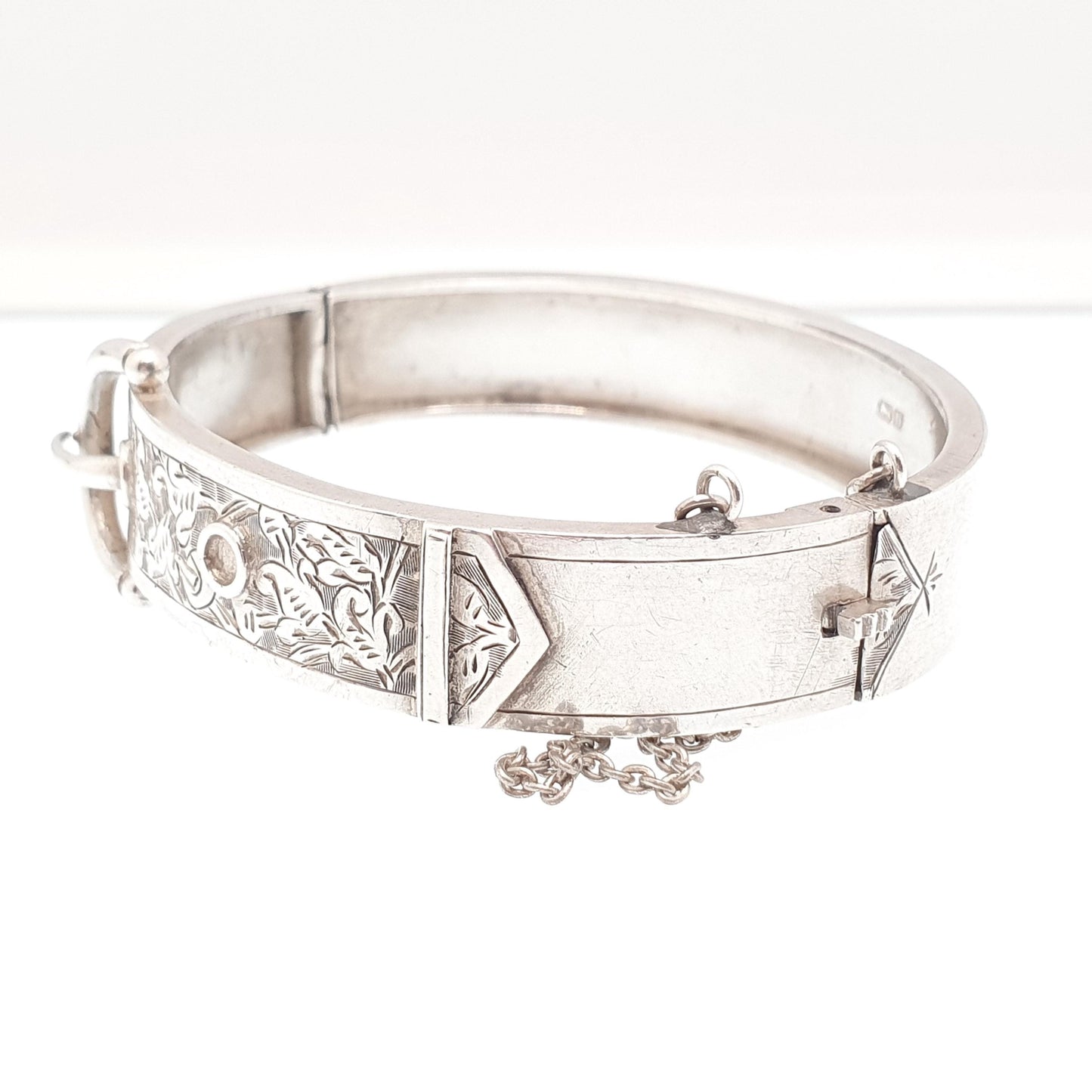 Antique Victorian Sterling Silver Buckle Bracelet Snap Bangle 1882 Hallmark 18.94g Belt Hand Engraved 1800s Vintage Womens