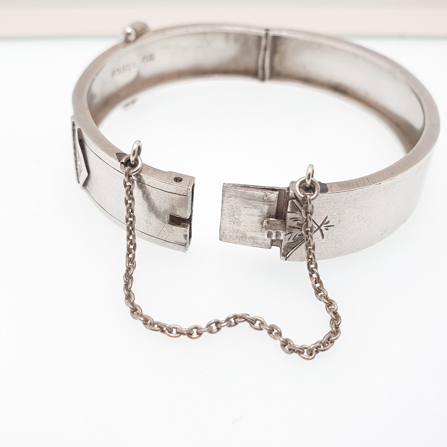 Antique Victorian Sterling Silver Buckle Bracelet Snap Bangle 1882 Hallmark 18.94g Belt Hand Engraved 1800s Vintage Womens