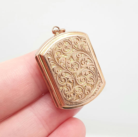Antique 9ct 9k Rose Gold Locket Victorian Rectangular All Solid 9kt 375 Pendant Hallmarked Hand Engraved Necklace Vintage Jewelry Jewellery