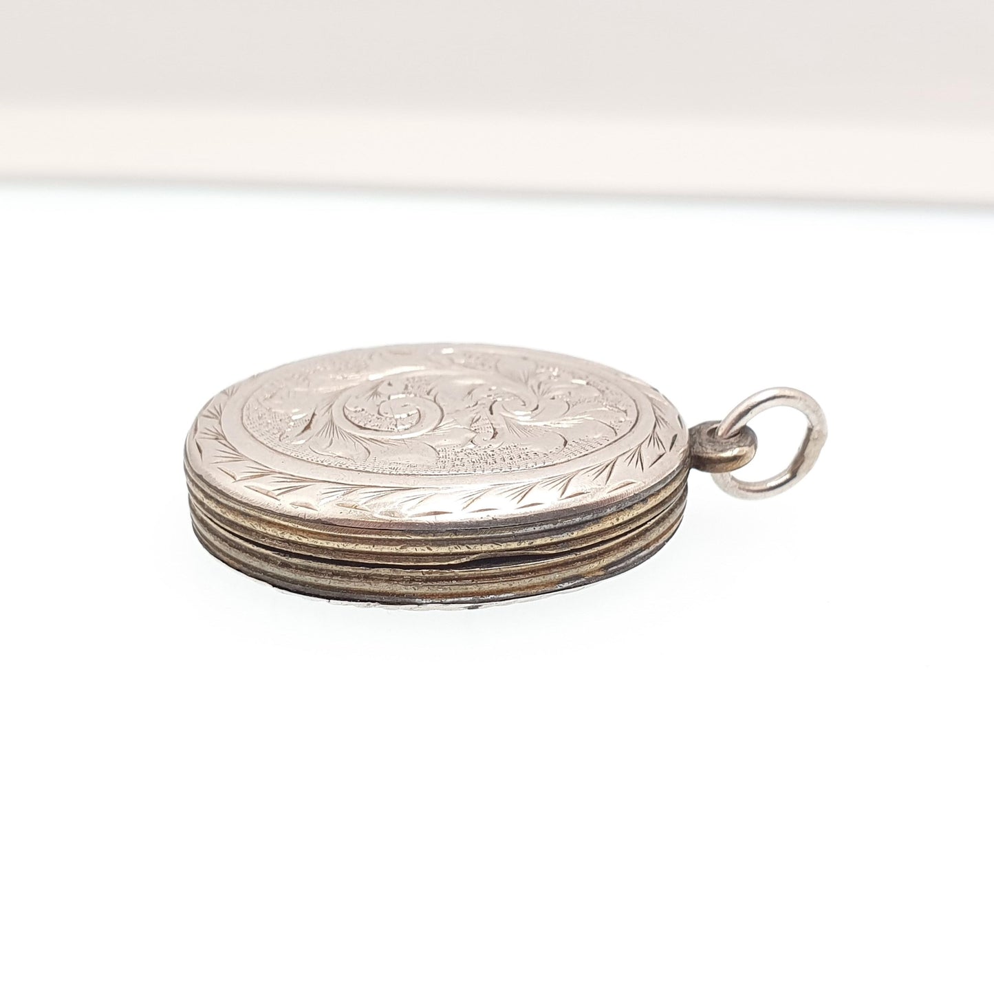 Antique Victorian Solid Silver Oval Locket Back and Front Hand Engraved Pendant Picture Photo Vintage Womens Jewelry Jewellery