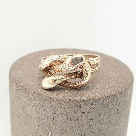 Vintage 9ct 9k Gold Snake Ring Double Snakes Solid 9kt 9kt Victorian Revival Hallmark Retro Reptile Animal Jewelry Jewellery