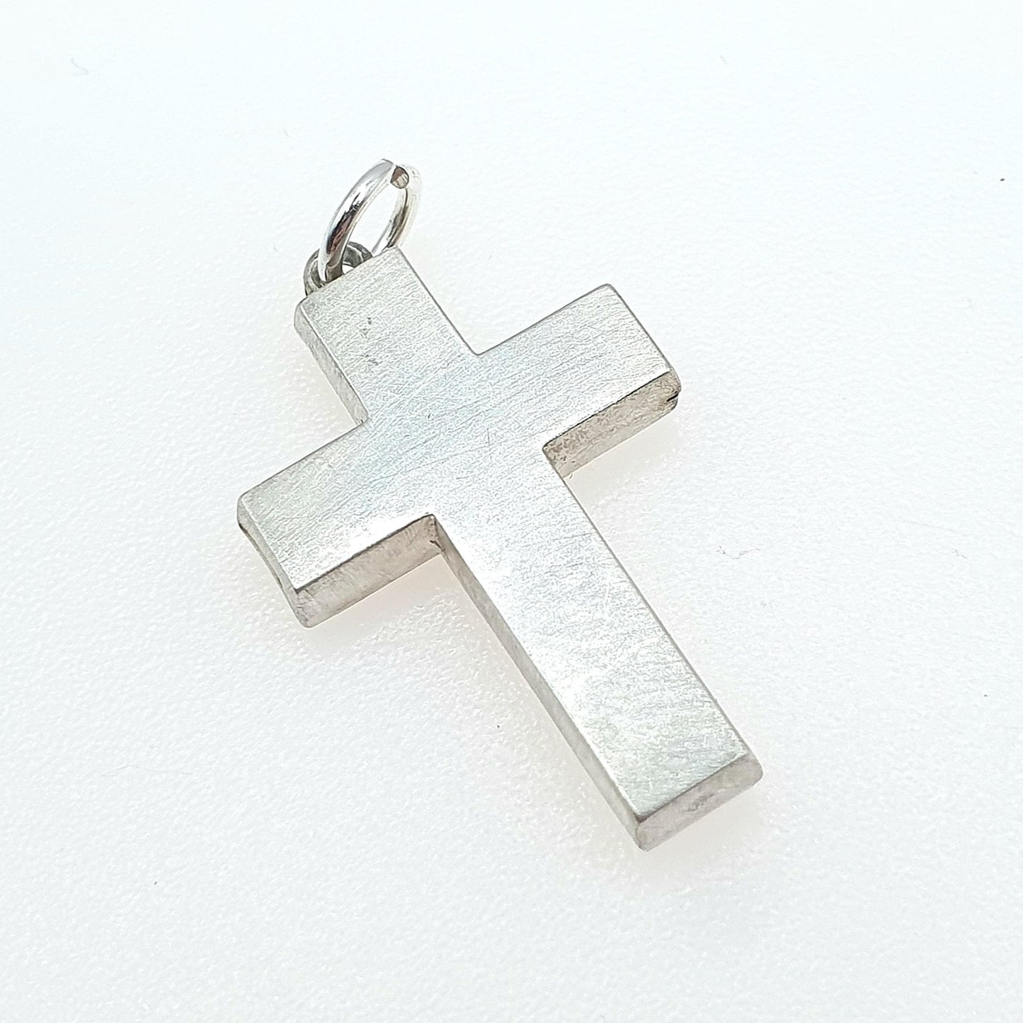 Antique Victorian Solid Silver Crucifix Pendant Necklace Plain Smooth Finish Catholic Christian Jewelry Vintage Womens