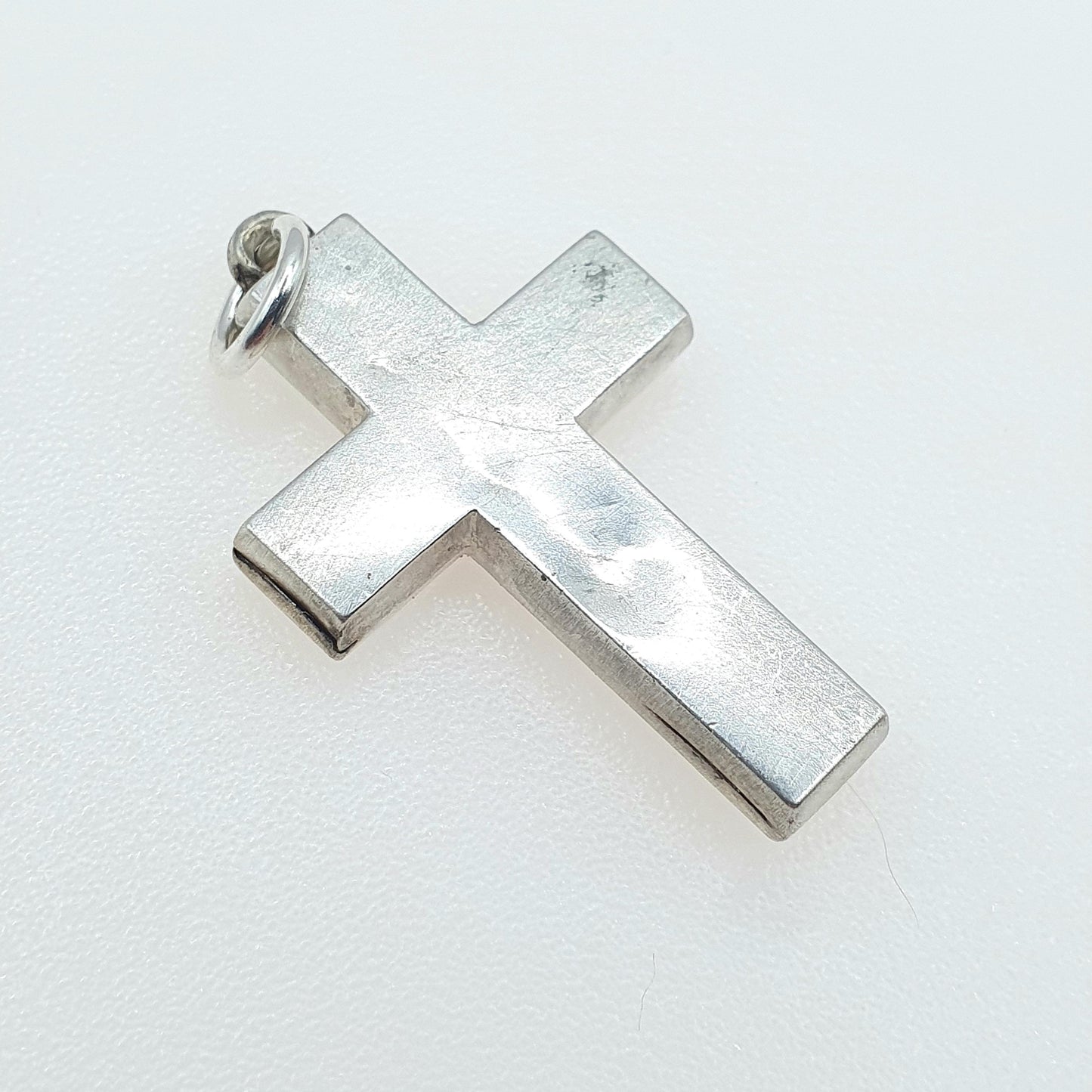 Antique Victorian Solid Silver Crucifix Pendant Necklace Plain Smooth Finish Catholic Christian Jewelry Vintage Womens