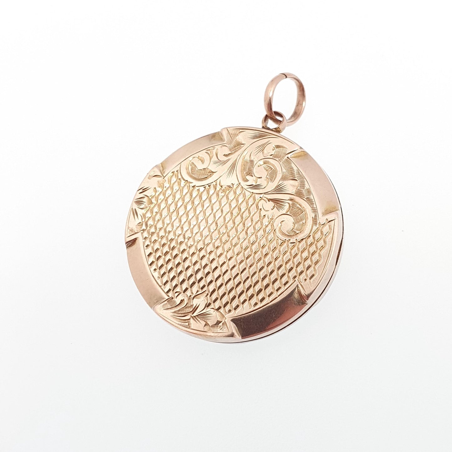 Antique Victorian 9ct Gold Locket Chequered Round Circle Solid 9k 375 Back & Front Pendant Necklace Jewelry Jewellery