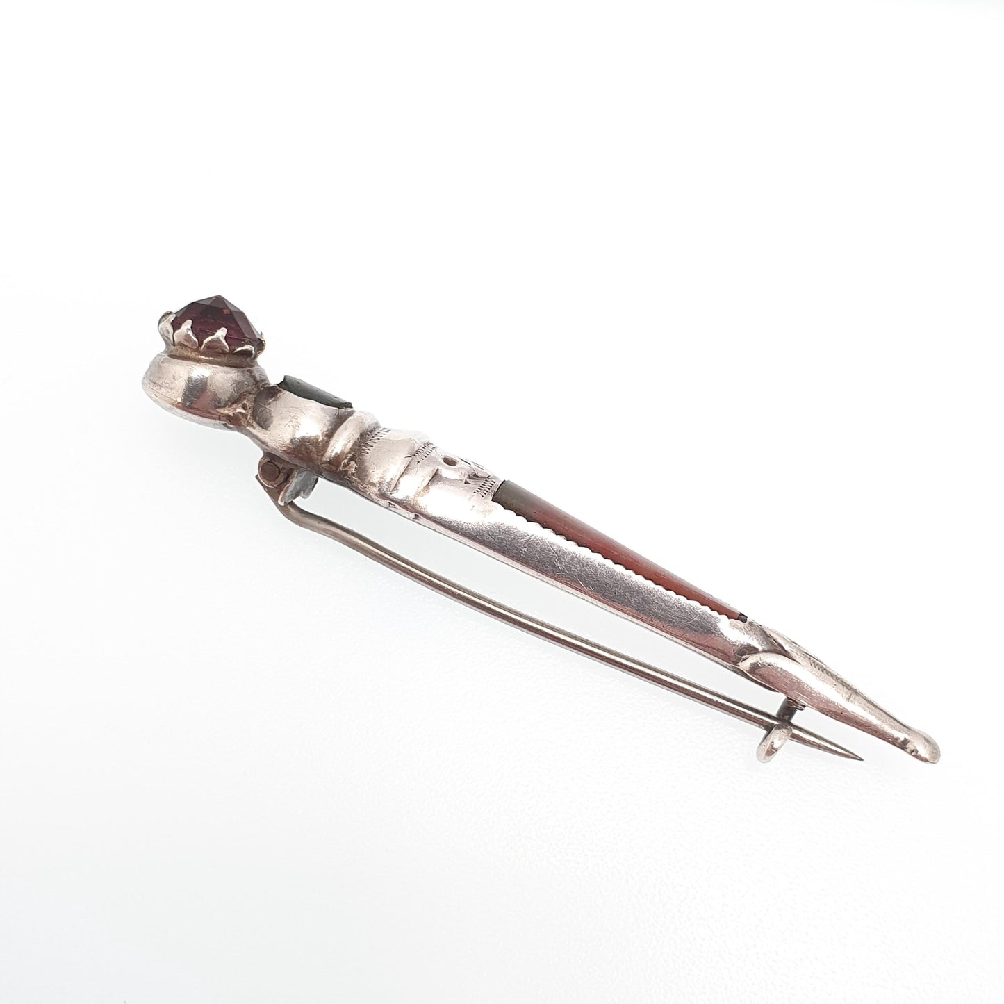 Antique Sterling Silver Kilt Dirk Bloodstone Brooch Pin Agate Amethyst Paste Scottish Cairngorm Vintage Jewelry Jewellery