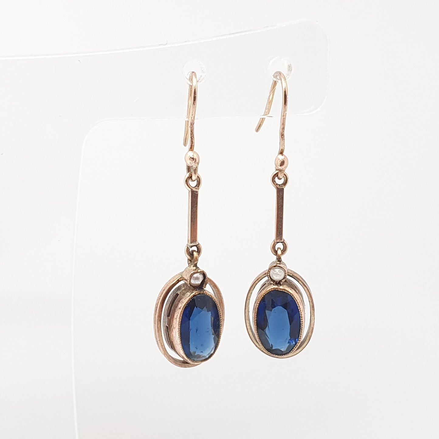 Antique Rolled Gold Sapphire Paste Earrings Seed Pearl Rose Gold Filled Oval Cut Genuine Edwardian 9ct Gold Hooks Vintage Jewellery Jewelry