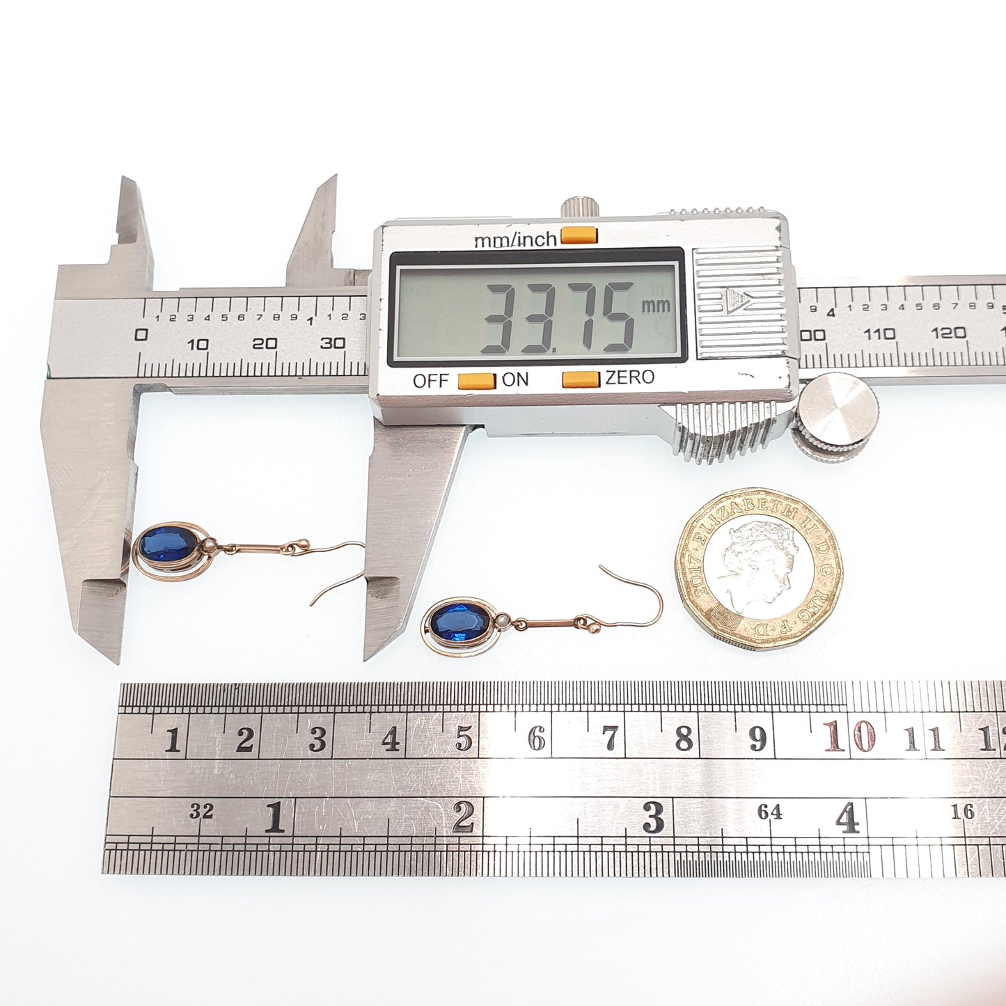 Antique Rolled Gold Sapphire Paste Earrings Seed Pearl Rose Gold Filled Oval Cut Genuine Edwardian 9ct Gold Hooks Vintage Jewellery Jewelry