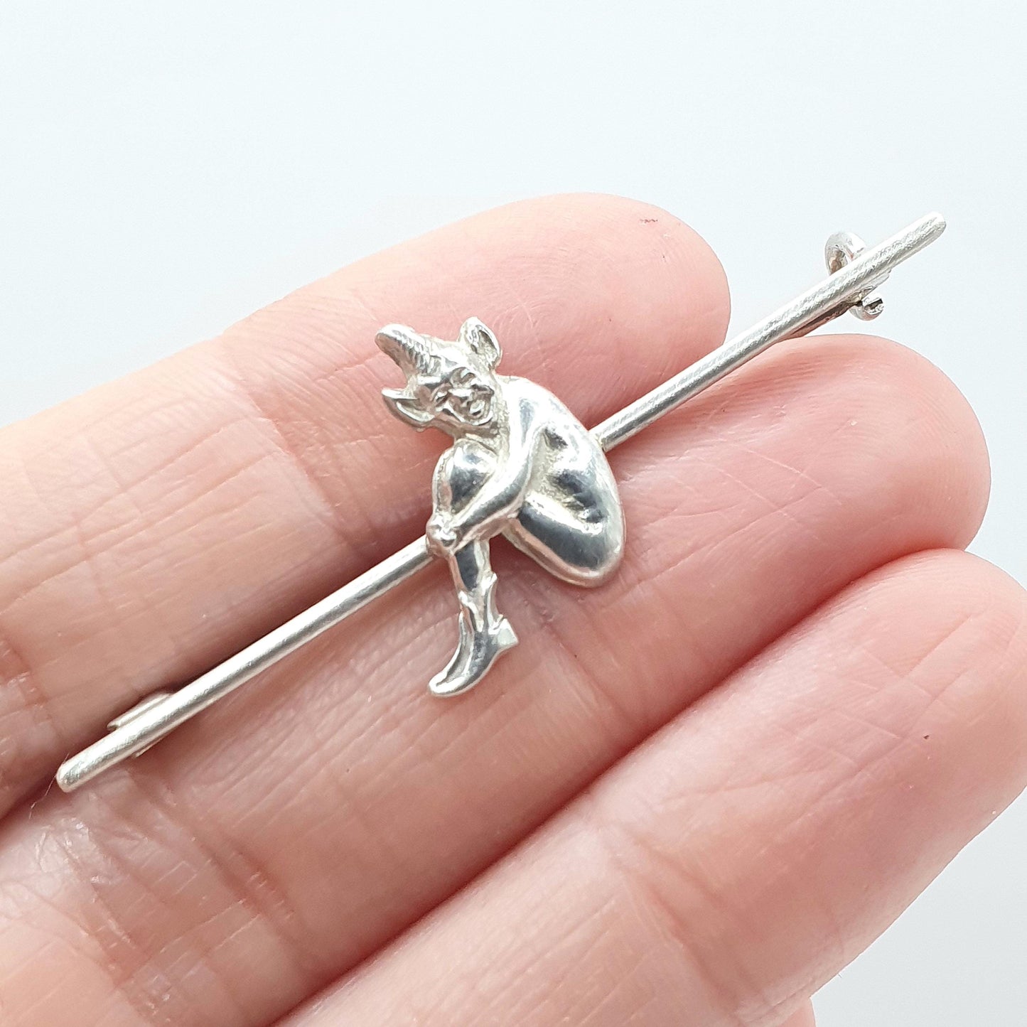 Antique Solid Silver Cornish Imp Brooch Bar Pin Folklore Creature Rare Goblin Mythical Unique Fantasy Womens Men’s Jewellery Jewelry