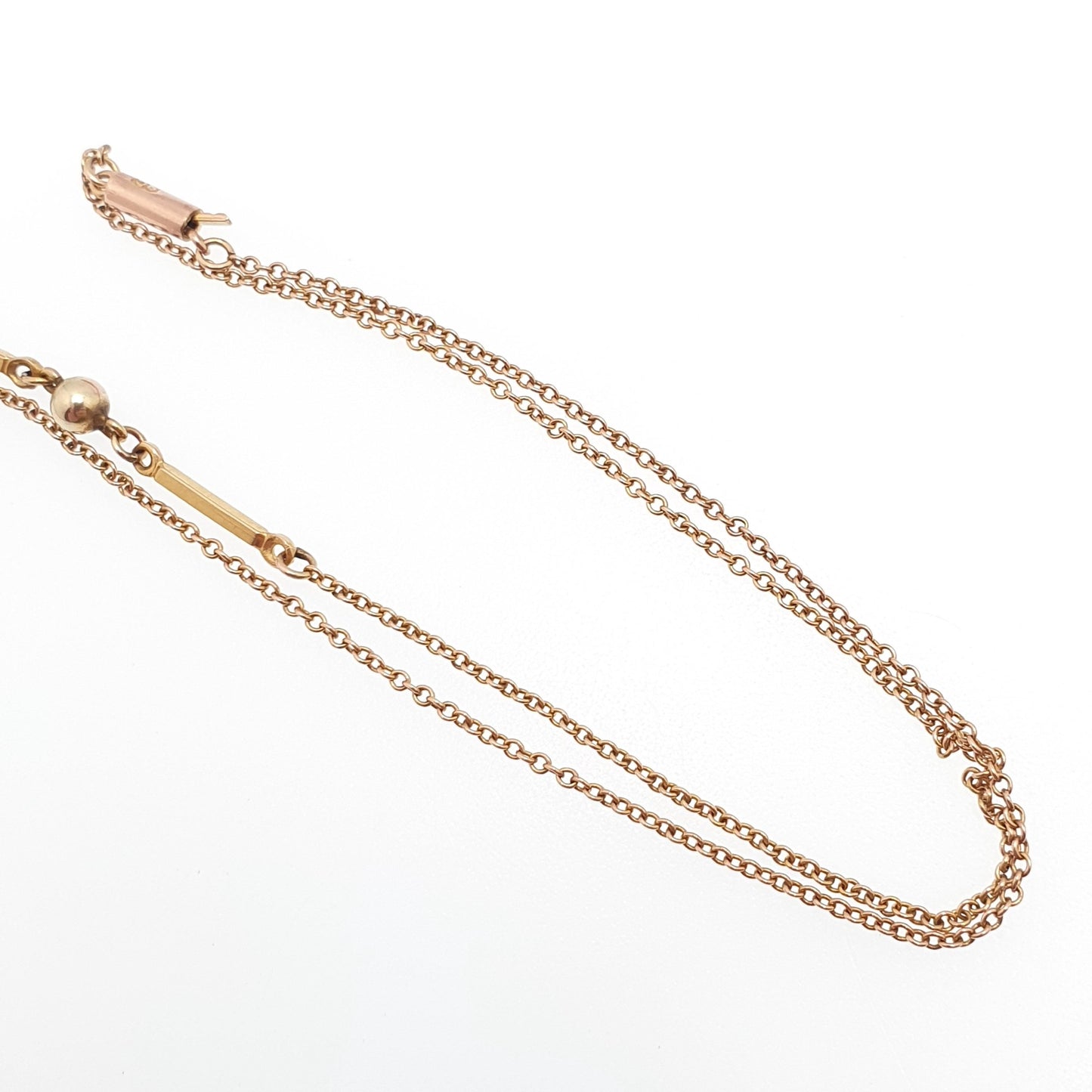Antique 9ct 9k Gold Chain Necklace Bar & Bead Ball Edwardian 1900s 43cm 16.9" 2.30g Solid 9kt Vintage Jewelry