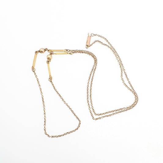 Antique 9ct 9k Gold Chain Necklace Bar & Bead Ball Edwardian 1900s 43cm 16.9" 2.30g Solid 9kt Vintage Jewelry