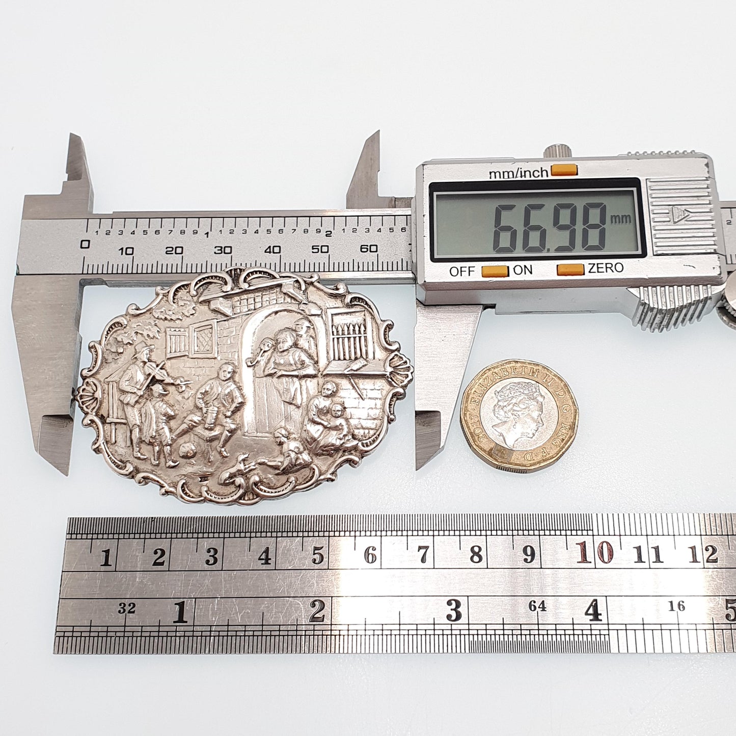 Antique Solid Silver Dutch Pub Brooch Victorian Bar Scene Drinking Large Big Vintage Jewelry Jewellery