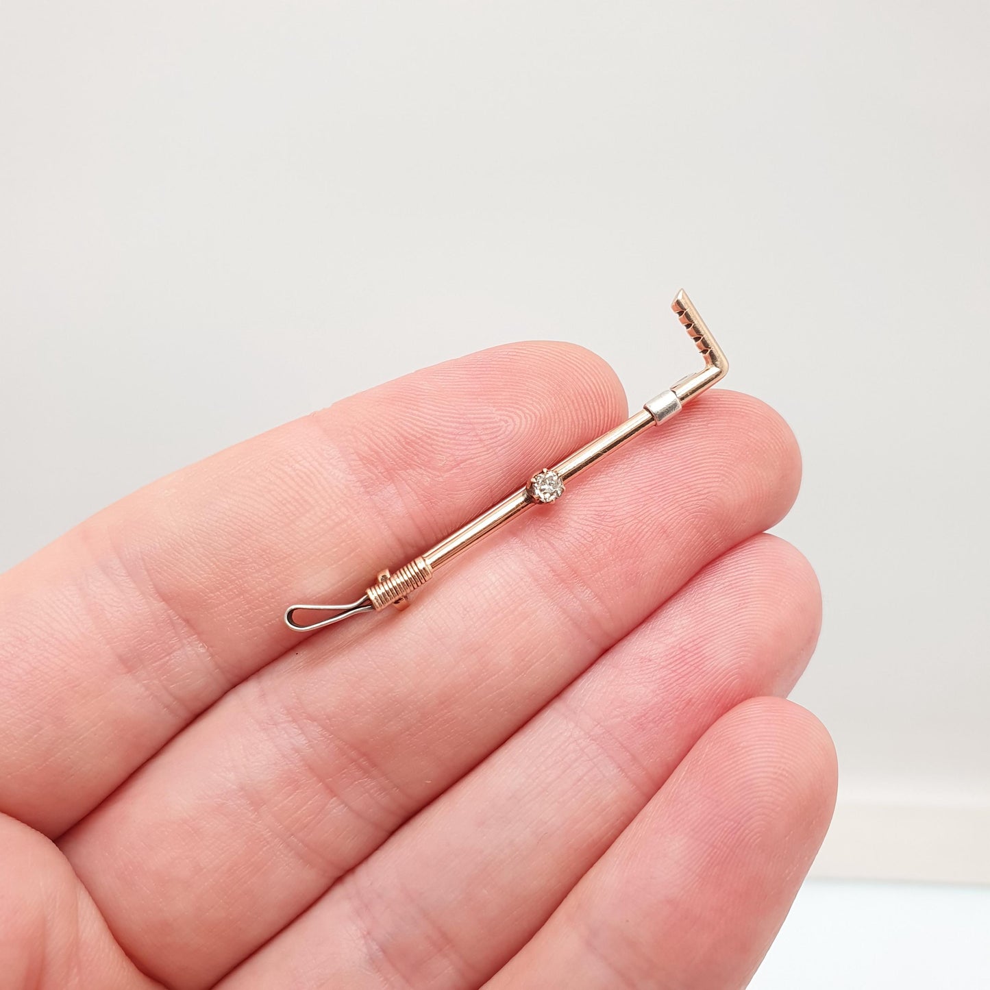Antique 14kt 14k Gold Diamond Riding Crop Brooch Pin Victorian Solid 585 Old Cut Gemstone Horse Riding Jewelry Jewellery