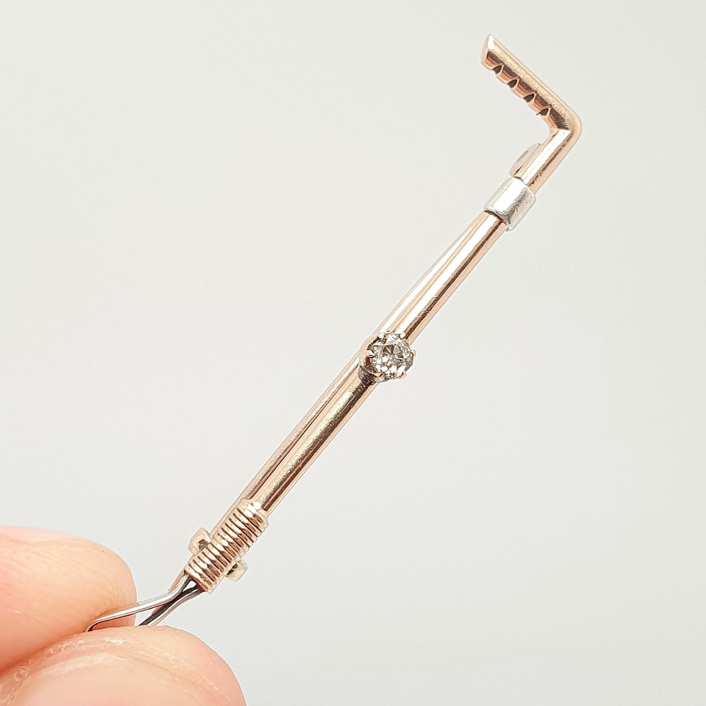 Antique 14kt 14k Gold Diamond Riding Crop Brooch Pin Victorian Solid 585 Old Cut Gemstone Horse Riding Jewelry Jewellery
