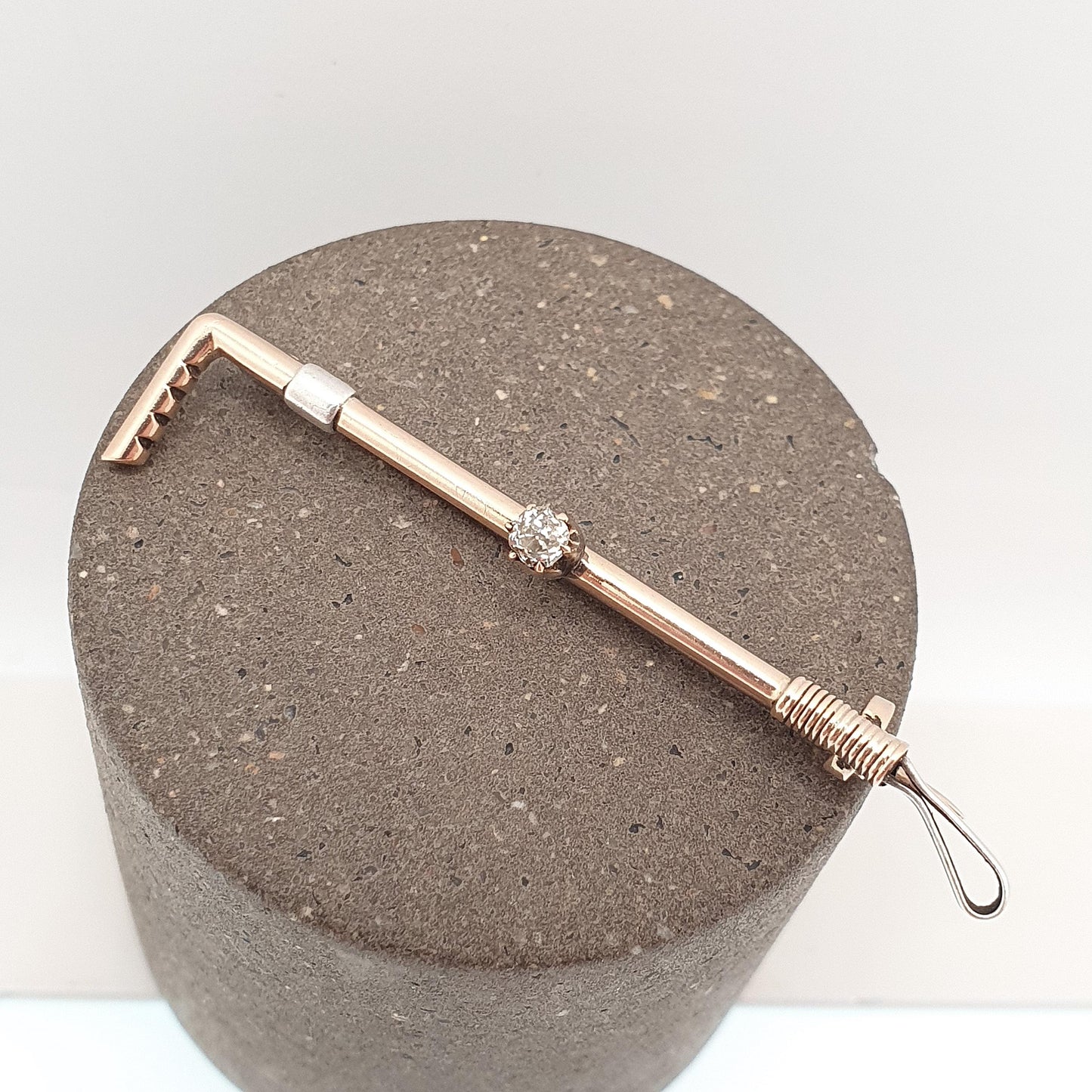 Antique 14kt 14k Gold Diamond Riding Crop Brooch Pin Victorian Solid 585 Old Cut Gemstone Horse Riding Jewelry Jewellery