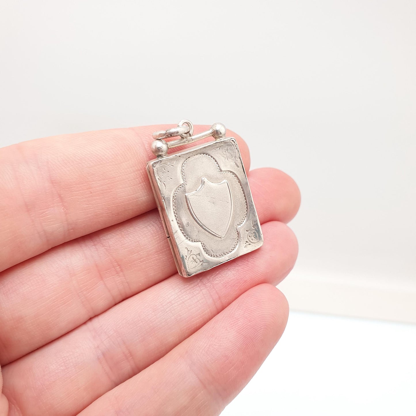 Antique Sterling Silver Locket Rectangular 1900 Hallmarked Solid 925 Shield Front Pendant Photo Vintage Jewelry Jewellery