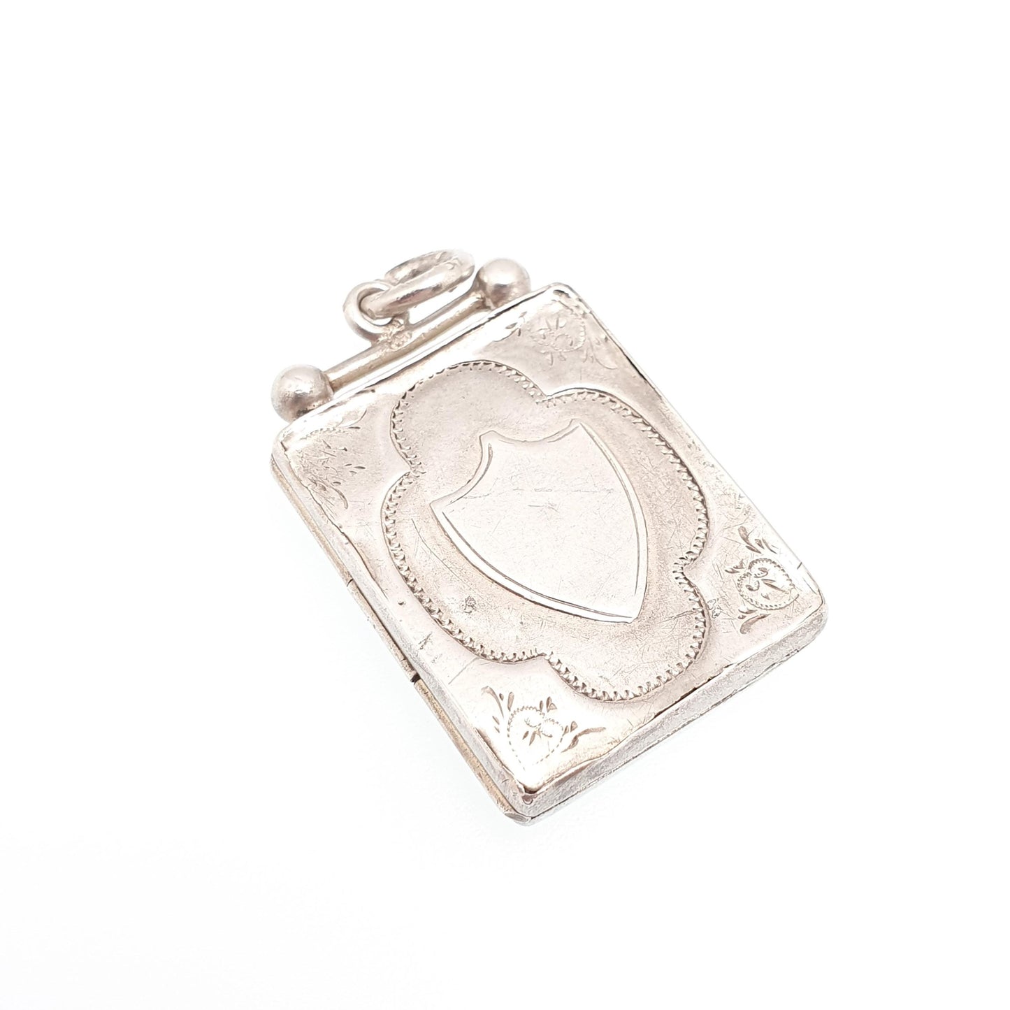 Antique Sterling Silver Locket Rectangular 1900 Hallmarked Solid 925 Shield Front Pendant Photo Vintage Jewelry Jewellery
