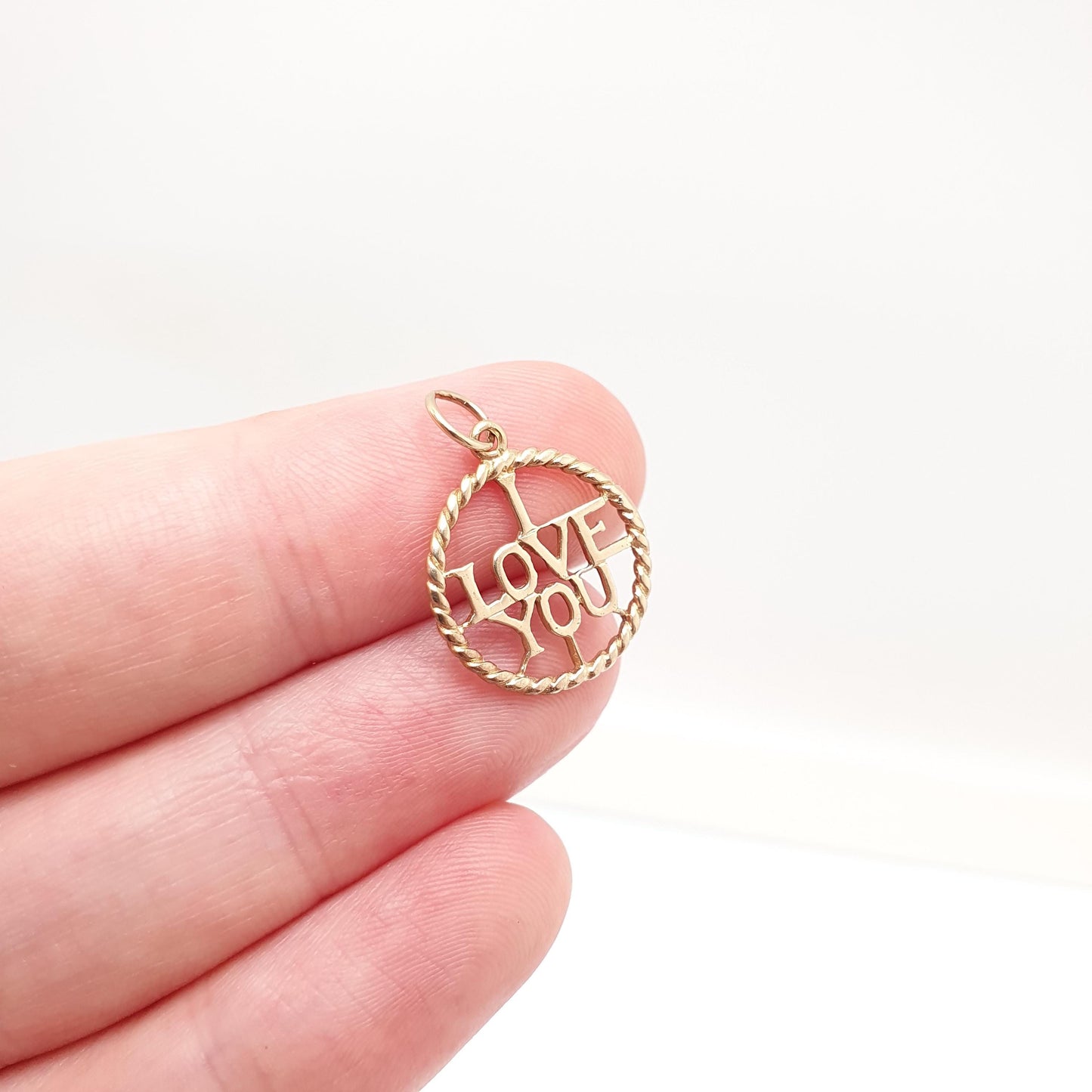 Vintage 9ct Gold I LOVE YOU Charm Pendant Solid 9k 375 Bracelet Necklace Hallmark Gift Romantic Womens Jewelry Jewellery