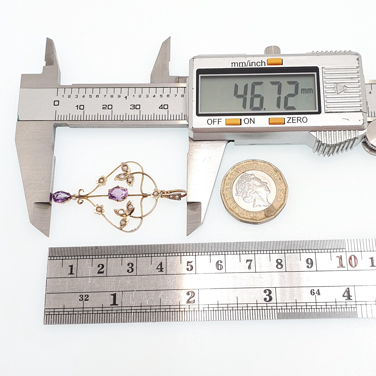 Antique 9ct Gold Amethyst Seed Pearl Pendant Necklace Brooch Edwardian Solid 375 Openwork Art Nouveau Vintage Jewellery Jewelry