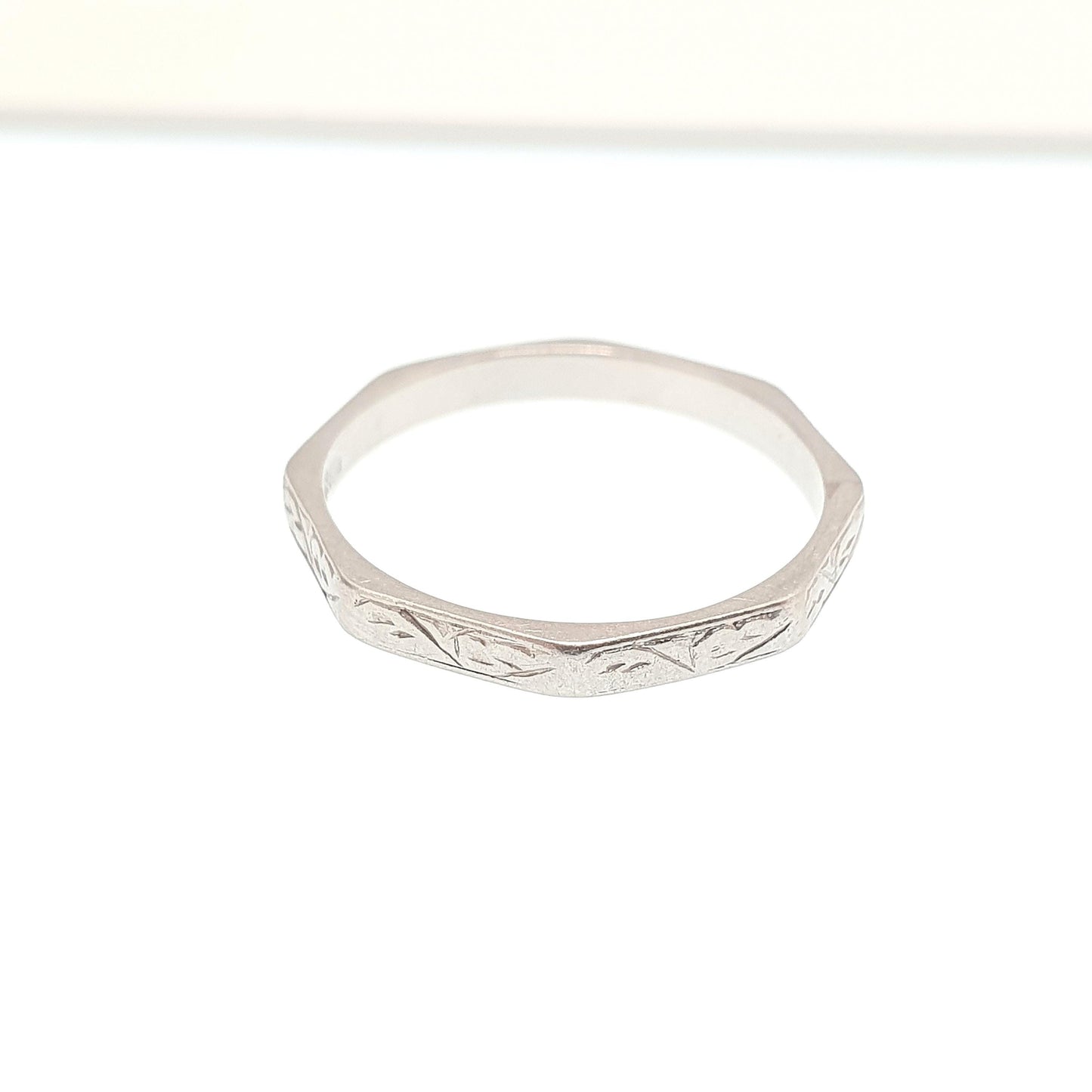 Antique Platinum Band Ring Art Deco Octagonal Wedding Bands Engraved Solid 1920s Genuine Vintage Full Band Mens Womens Jewelry