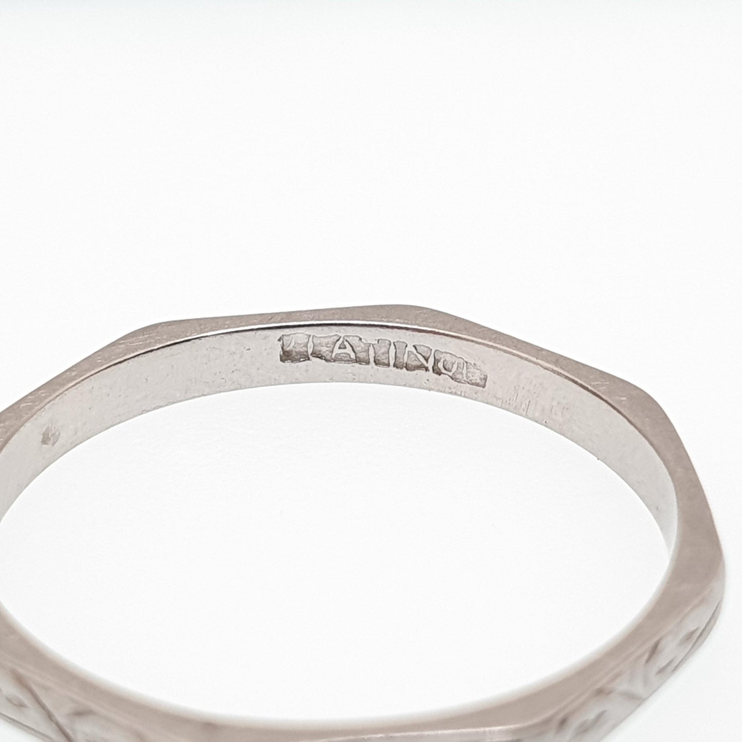Antique Platinum Band Ring Art Deco Octagonal Wedding Bands Engraved Solid 1920s Genuine Vintage Full Band Mens Womens Jewelry