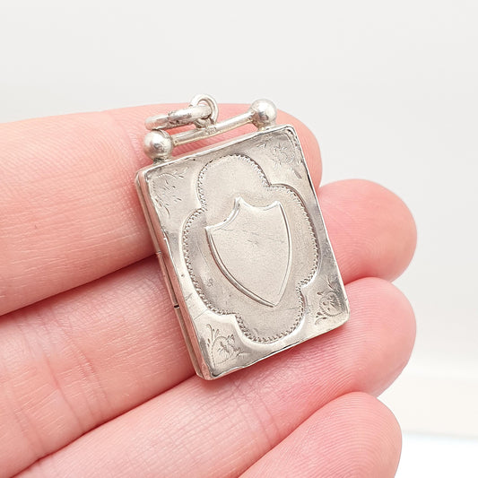 Antique Sterling Silver Locket Rectangular 1900 Hallmarked Solid 925 Shield Front Pendant Photo Vintage Jewelry Jewellery